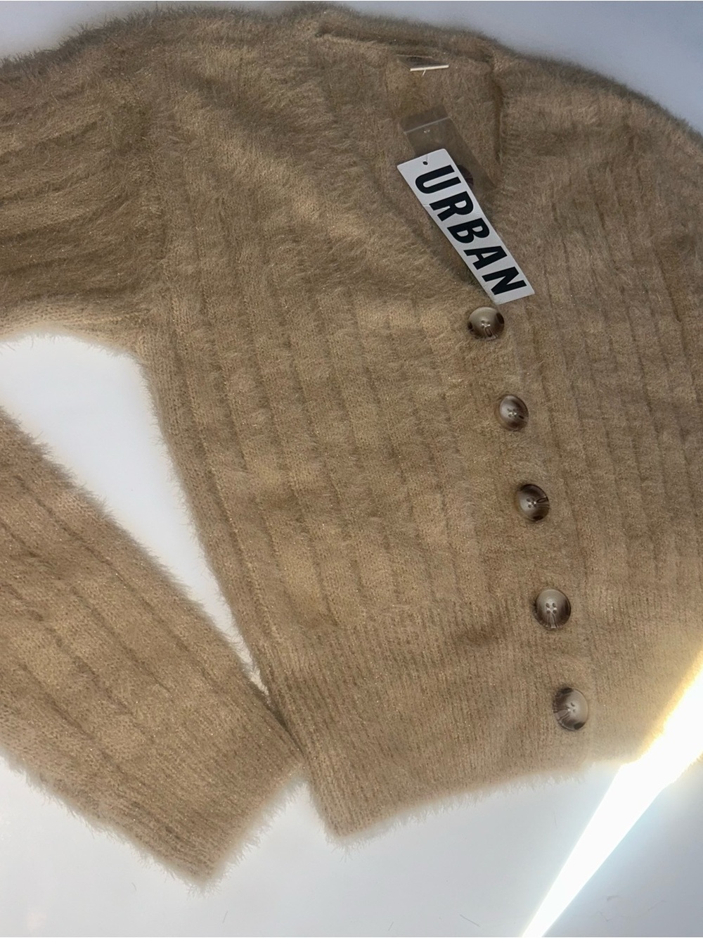 Urban Outfitters Tan Fuzzy Button-Front Cardigan
